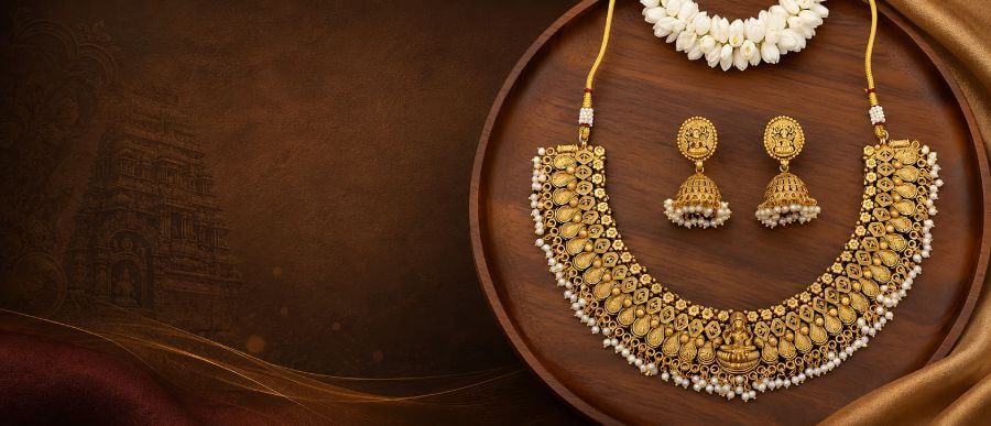 Temple jewellery and South Indian bridal necklace sets - Laxmi haram, Guttapusalu, Kemp stone wholesale jewellery