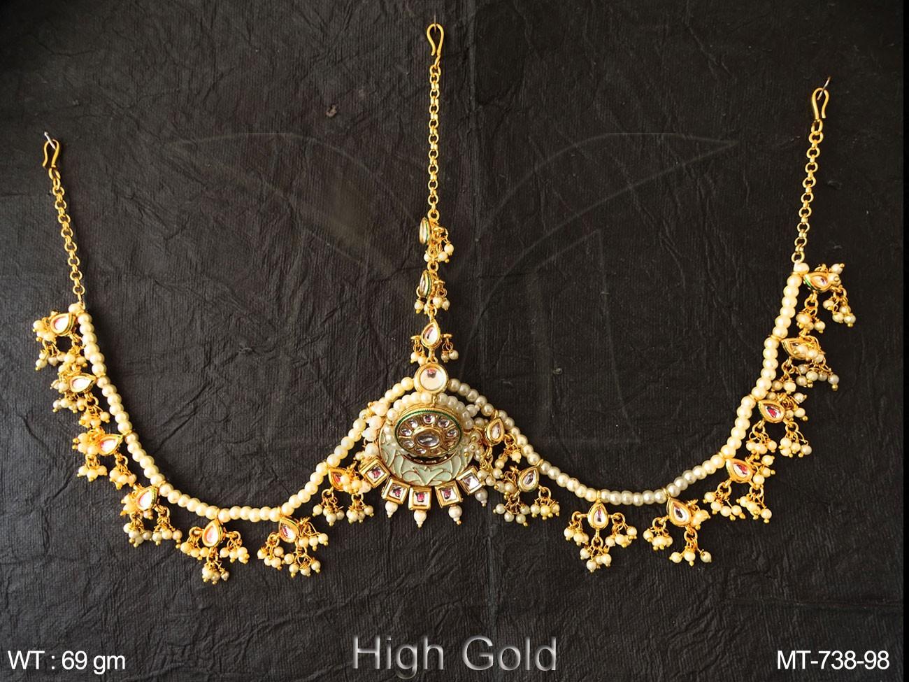 Choko Kundan Pearl Maangtikka for Girls & Kids - Classic Gold Festive Forehead Accessory