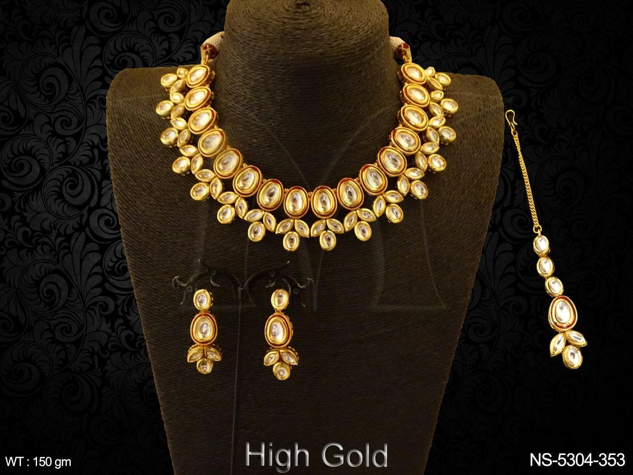 Oval Stones Designer Kundan Necklace - NECKLACE SETS - Copper and Brass Jewellery Collection 