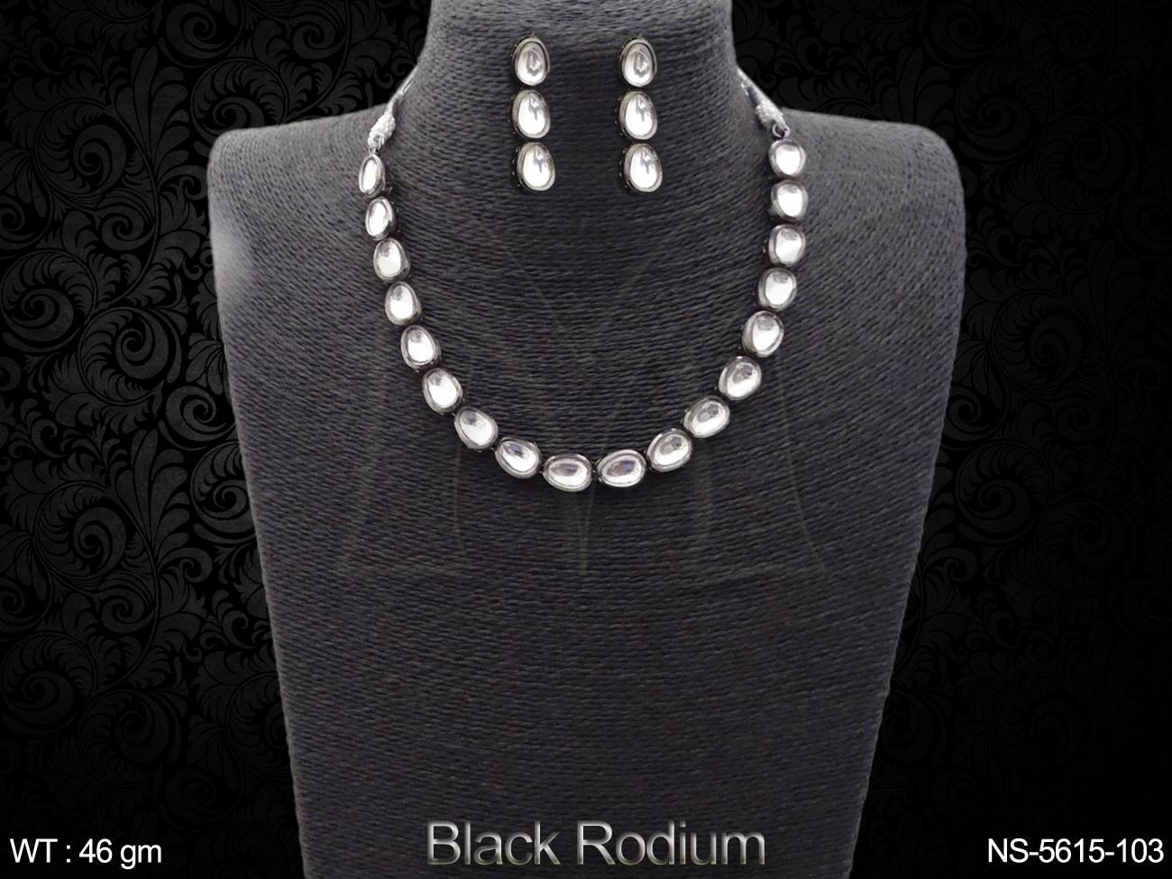 Oval Style Stone Kundan Necklace - Necklace Sets - Copper And Brass Jewellery Collection - Manek 