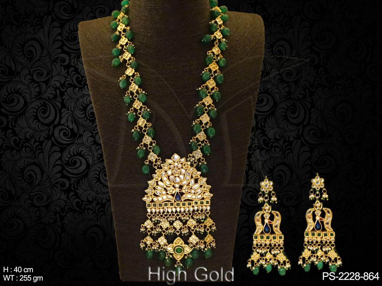 Long Beaded Stone Designer Kundan Pendant Set Kundan Jewellery