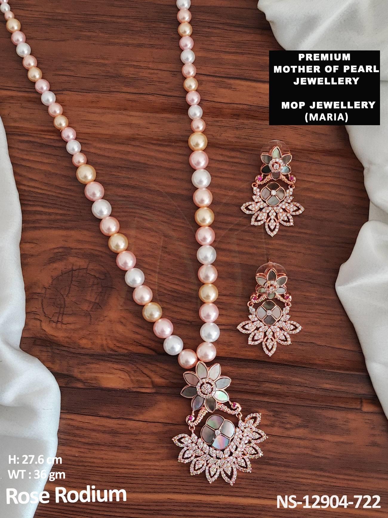 Mother Of Pearl Designer Rose Rodium Polish Fancy Style Long Mother of