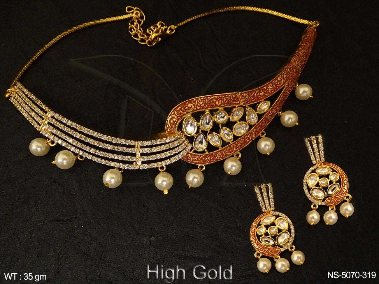 Paan Shape Designer Ad Necklace Necklace Sets Copper And Brass Jewellery Collection Manek Ratna Manek Ratna