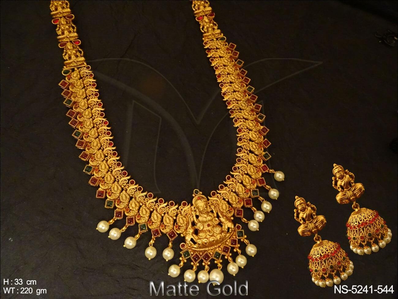 Long Designer Kempu Temple Necklace Set - NECKLACE SETS - Copper and ...