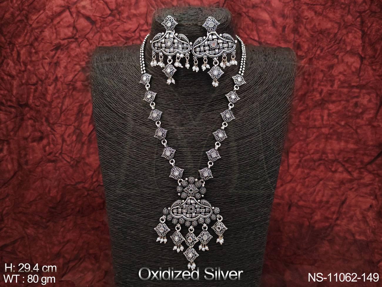 Antique Style Designer Oxidised Silver Polish Fancy Party wear Long ...