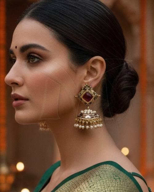 square hold bell style antique earrings detail