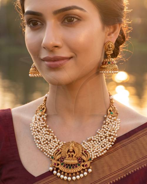 laxmi design pendant designer fancy style temple necklace set