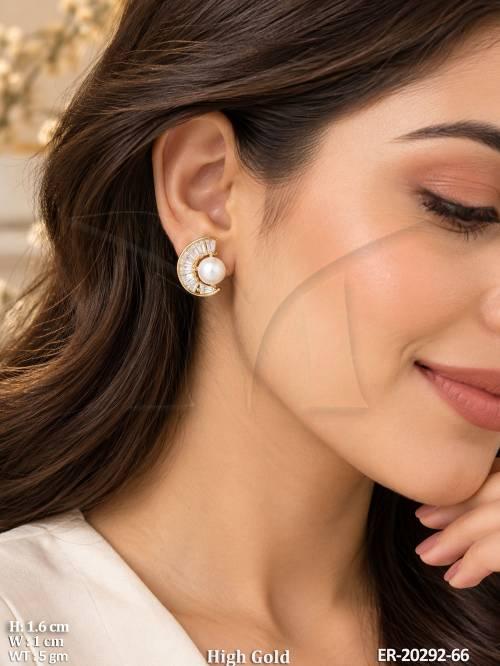 Elegant Crystal Stone Pearl Stud Earrings