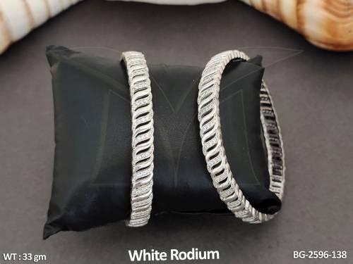 Beuatiful Designer AD CZ White Rodium Polish Bangles Sets   