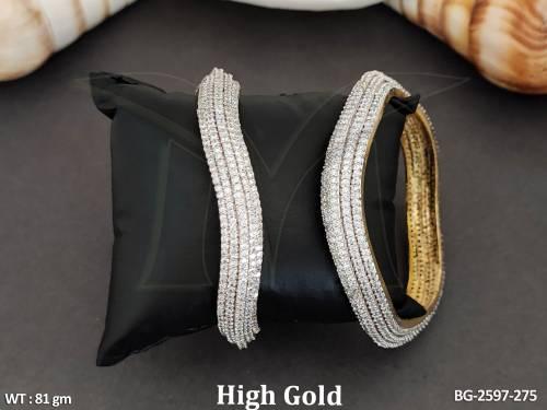 Designer High Gold Polish Full Stone Party Wear Bangles Sets    