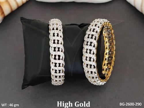 American Diamond High Gold Polish Full Stone 2 Bangles Set  