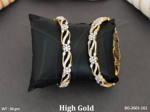Designer Fancy Style High gold Polish AD Full Stone  2 Bangles Set  