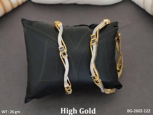 Beautiful AD CZ Full Stone High Gold Polish Fancy Style 2 Bangles Set 