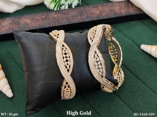 Fancy Twisted American Diamond Bangles High Gold Designer AD Bangles Set