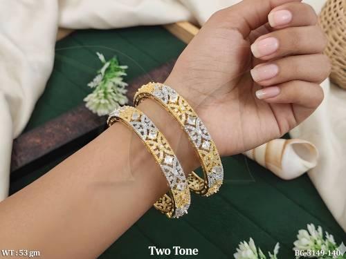 Two Tone American Diamond Bangles Set