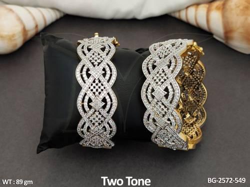Designer AD CZ Full stone Two Tone  Polish Party Wear 2 Bangles Set  