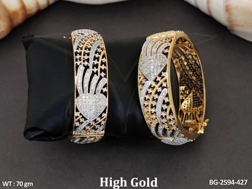 Cz Ad Jewelry High gold Polish Beautiful Designer Full Stone Fancy Style Party Wear 2 Bangles Set  