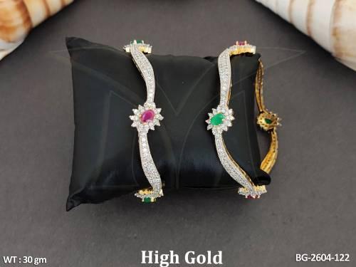 American Diamond   High Gold Polish Party Wear 2 Bangles Set 
