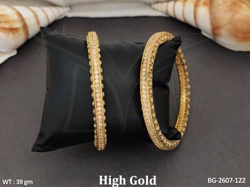 Designer Fancy Style AD CZ Full Stone High Gold Polish 2 Bangles Set 