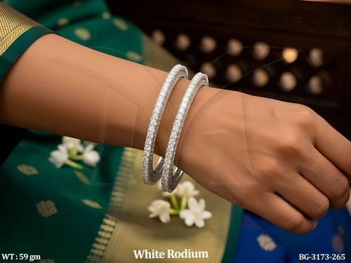 Elegant White Rodium Diamond Bangles for Graceful Party Wear Looks