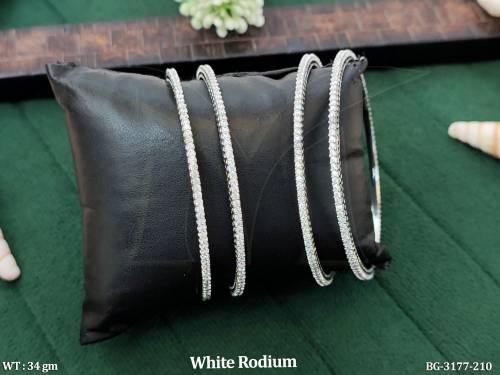 Luxury White Rhodium American Diamond Sleek Bangles For Women