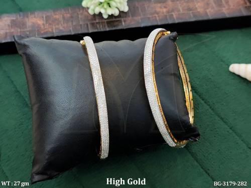 Elegant CZ Studded High Gold Bangles Party Wear Jewelry