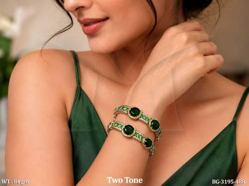 Emerald Full Stone Two Tone Designer Bangle Set
