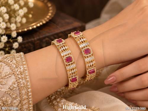 Emerald Look American Diamond Gold Finish Designer Bangles