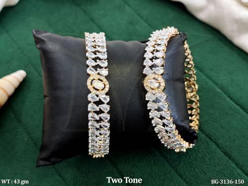 Elegant Two Tone American Diamond Bangles Pair