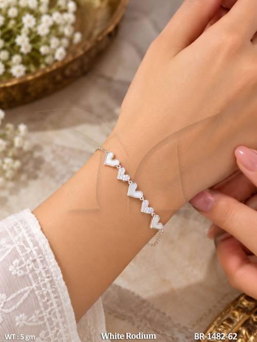 White Rodium Heart Design Fancy Bracelet