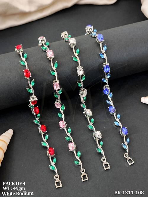 Designer White Rhodium Leaf Bracelet Set for Women