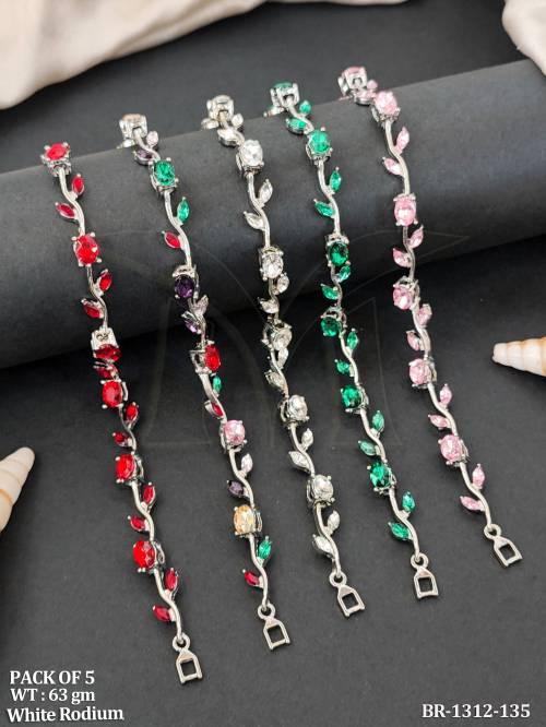 White Rhodium Multicolor Stone Bracelet Pack of 5