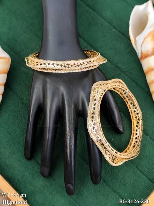 Gold Plated Designer Bangles Set with AD Stones