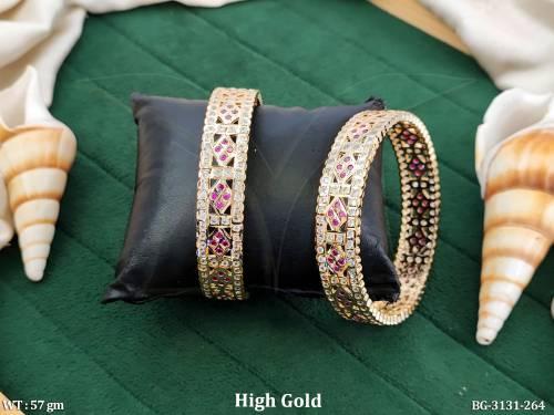 Premium Gold Finish American Diamond Bangles Pair