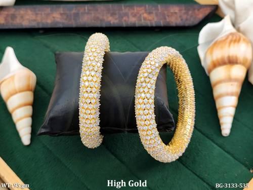 Heavy Designer Gold AD CZ Full 2 Bangles Set
