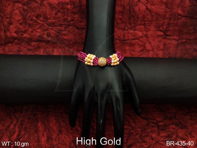 high gold polish designer cz / ad full white stones beautiful fancy party wear bracelet