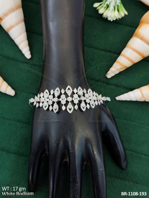 Designer White Rodium Polish Full AD Stone Bracelets  