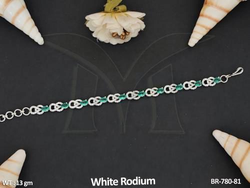 Designer CZ Full Stone White Rodium Polish Party Wear Bracelets  