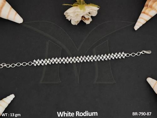 American Diamond Jewellery White Rodium Polish Party Wear CZ Full Stone Party Wear Bracelets  