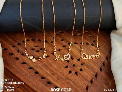 Beautiful Design Rose Gold Polish Pack Of 3 Full Stone Combo Pendant Set  