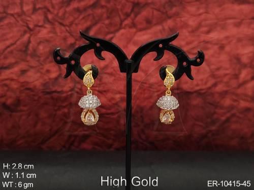 High Gold Polish Full Cz Ad Jewelry Fancy Design Party Wear Cz Ad Jhumka Earring