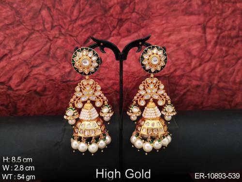 Cz Ad jewelry High Gold Polish Fancy Wedding Wear Beautiful Cz Ad Jhumka Earrings 