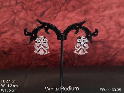 Cz Ad Jewelry White Rodium Polish Party Wear Fancy Beautiful Cz Ad Stud Earrings 