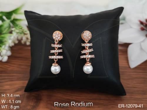 CZ AD Jewelry Rose Rodium Polish Party Wear CZ AD Earrings