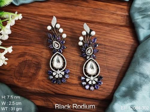 Black Rodium Polsih Fancy Desing Party wear Cz Ad Stones American Diamond Earring  
