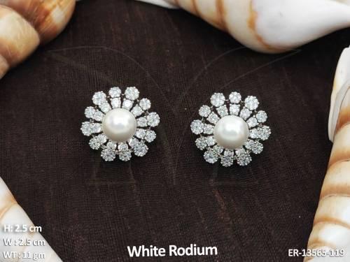 clustered-pearl-flower-design-white-rodium-polish-beautiful-party-wear-cz-ad-stones-american-diamond-earring-tops-stods
