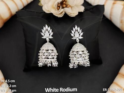 American Diamond White Rodium Polish Full Stone CZ Party Weart Earrings  