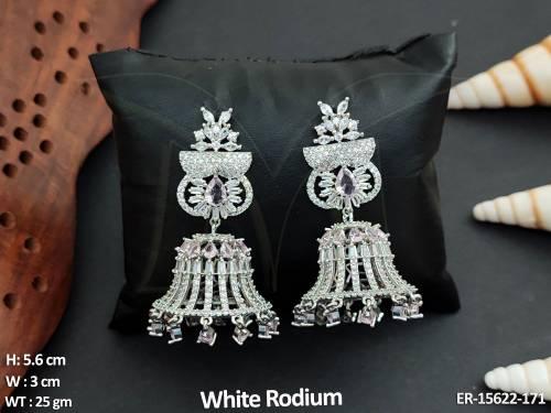 Stylish American Diamond jewellery White Rodium Polish Exclusive And Party Wear Earrings 