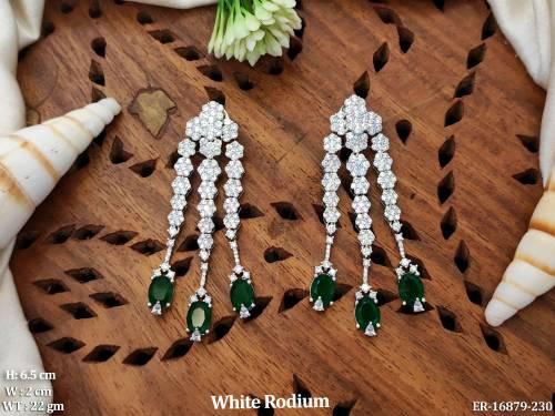 Designer White Rodium Full AD Stone Party Wear Earrings  