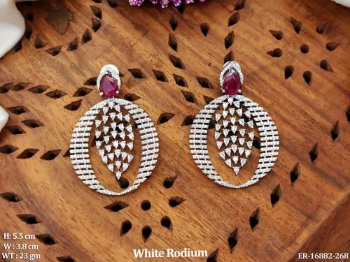 American Diamond White Rodium Full Stone Earrings   